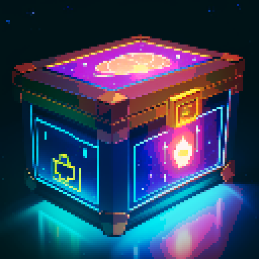 lootbox, outerspace, the heavens, sei network symbol, pixel art, sRGB, glowing celestial treasure chest