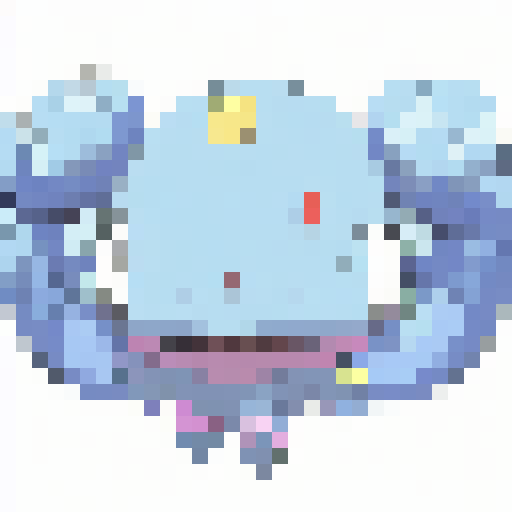 Wooper, with arms, in Pokemon Black and White style, stands in a tranquil, forest clearing with a babbling brook, surrounded by vibrant, blooming flowers.