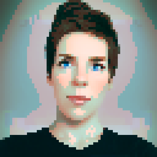 Cartoony retro pixel art profile picture, blue eyes