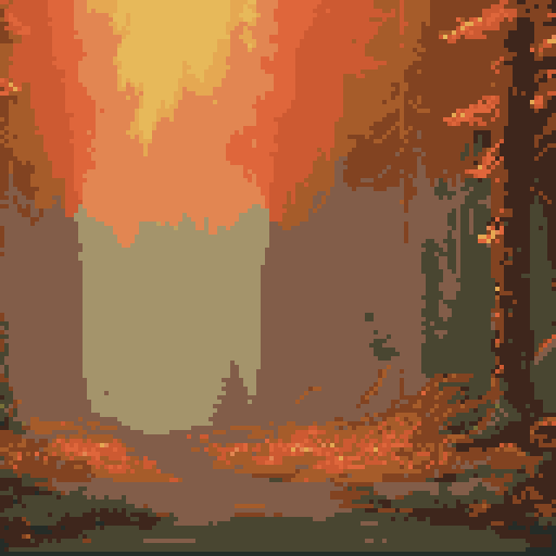 misty redwood forest in autumn golden hour warm lighting 