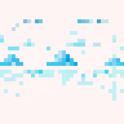 A towering iceberg in deep blue hues dominates a serene pixel art seascape, surrounded by a misty sRGB sky