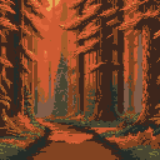 towering redwood forest in autumn golden hour lighting muted tones