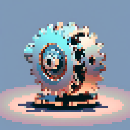 Small glowing will of the wisp, with three interlocking copper gears behind it. on a solid color background so I can easily remove the background