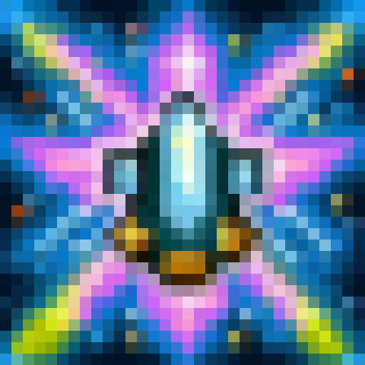 Minimalist galactic astronaut floats weightlessly among orbiting asteroids and a shining star, depicted in 32x32 skill art style.