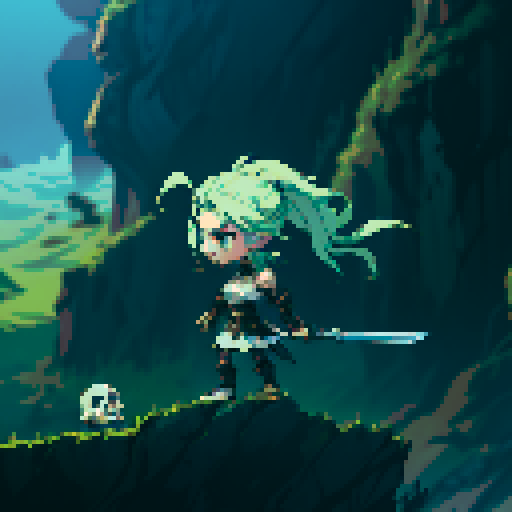 2D Sprite RPG platformer Skeletal warrior with skulls