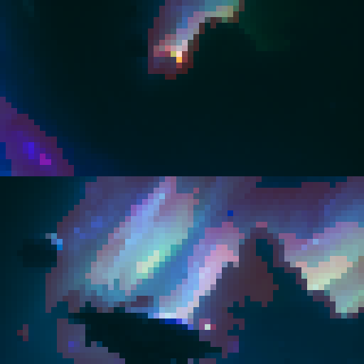 "Chromatic planet with rippling auroras, surrounded by tiny moons that spark like fireflies in the deep space abyss, rendered in a whimsical, painterly style."