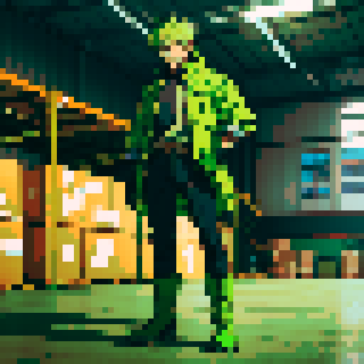 A young warehouse worker, wearing a light green color jacket, safety boots, and gloves. He works for Amazon Germany 