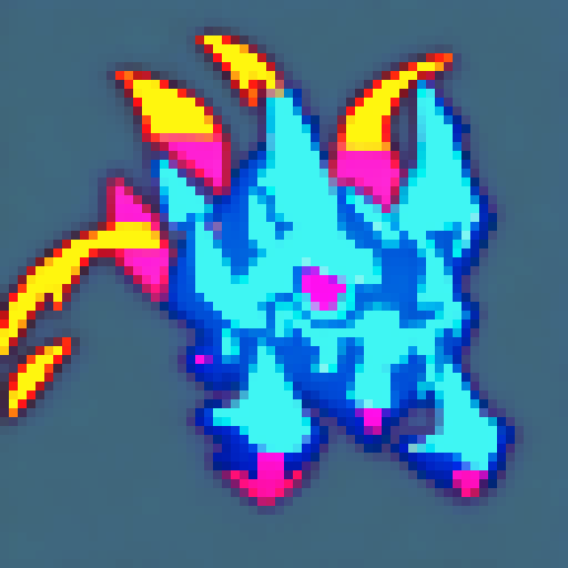 A raging inferno engulfs a tiny metropolis, with sinister skulls appearing in the flames and their ghostly visages haunting the smoke, all rendered in vibrant pixel art