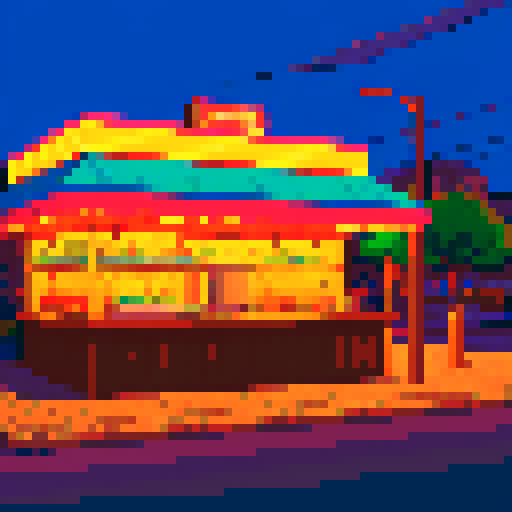 Side scroller urban small town bar, restaurant, park