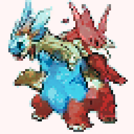 A fire and ice dragon in the style of Pokemon.