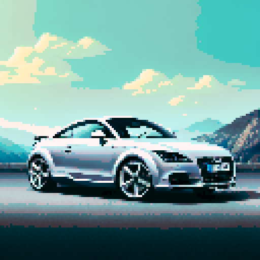 Photorealistic, centered Audi TT in a three quarter view, right wheel in front, clean background, pixel art style with sRGB colors