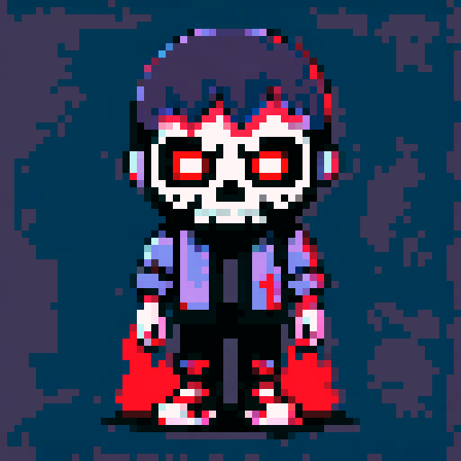 haunted, bloody skull, pixel art, sRGB, dark and brooding