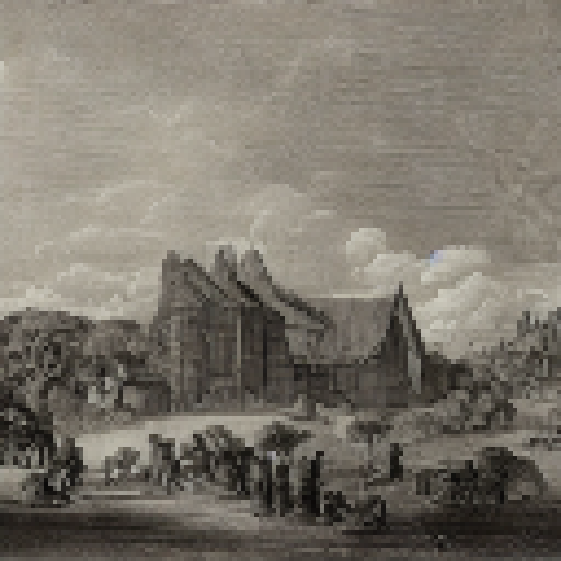 landscape with wood and stone buildings, people crafting and fighting monsters