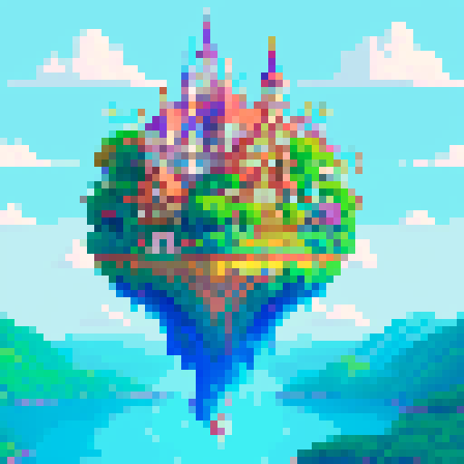 Studio Ghibli's enchanting, whimsical world, rendered in vivid, vibrant colors with delicate brushstrokes, showcasing fantastical creatures, lush landscapes, and ethereal, floating islands, all beautifully translated into mesmerizing pixel art in the sRGB color space