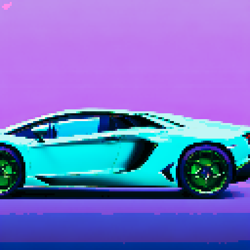 Photorealistic, centered Lamborghini Aventador in a three quarter view, right wheel in front, clean background, pixel art style with sRGB colors