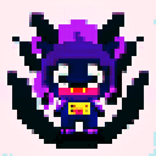 giant purple monster with sharp teeth and bat-like tentacles, pixelated 16-bit style capturing the retro charm and vibrant colors of the sRGB color space