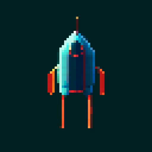 a transparent pure 2d sprite for a space game. It needs to look like the top view of a futuristic spaceship all by itself with the background transparent ,style of the 90s.