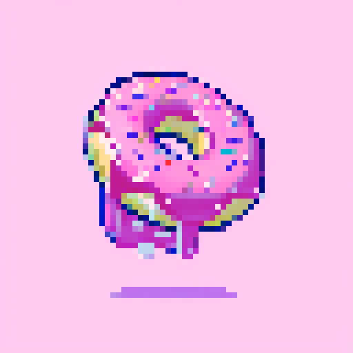 big doughnut in center of a frame, with vibrant colored icing dripping down, sprinkles on top, white background