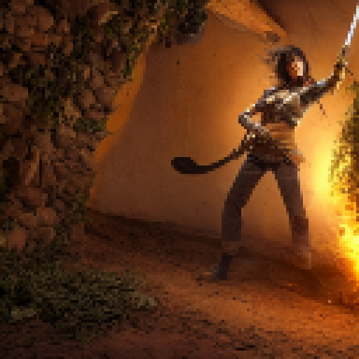 A warrior strikes a snake with it's sword in a cellar