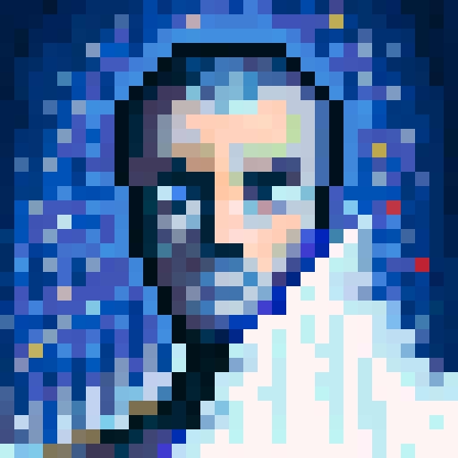 Create a close-up, skillful portrait in a game icon style with 32x32 pixel art, using vibrant sRGB colors.
