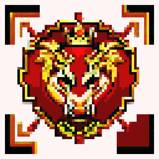 dragon, regal, crown, majestic,  red, gold accents, intricate embroidery, game icon, 32x32 pixel art, sRGB, skill art, close up, portrait