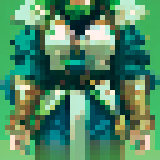 female warrior, green hair, large sword, fantasy RPG, character sprite