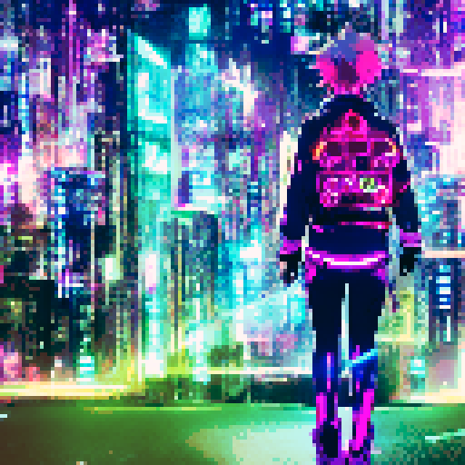 "An INTJ genius hacker with neon green hair, wearing a leather cyberpunk outfit, types furiously on a holographic keyboard in a futuristic city, surrounded by glowing lines of code in anime style."