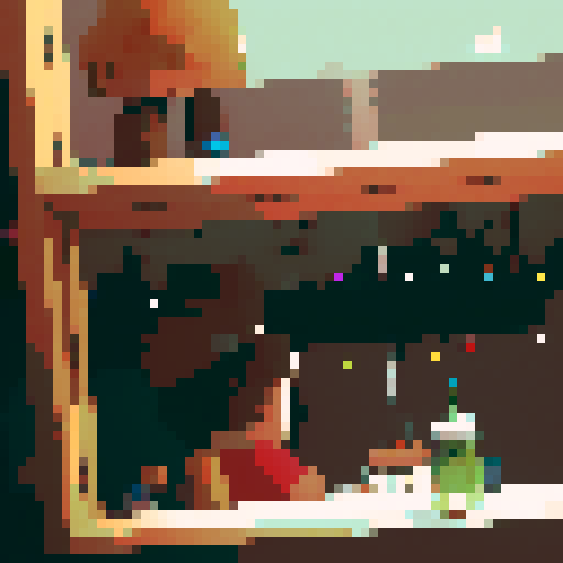 boy with long hair, hat on, bottle next to him, unbothered, mirror reflecting party behind him, pixel art, a lot of people behind him