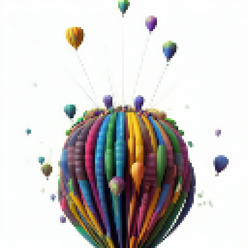 Balloons of vibrant colors burst out from the heads and bodies of mystical creatures, each one adorned with intricate patterns, as if straight out of a fantastical RPG game.