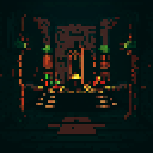 8-bit style with vibrant, retro colors, showcasing a pixelated dungeon room, reminiscent of classic video games