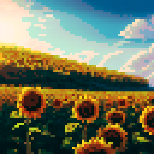 a field of sunflowers with the vast blue sky over it