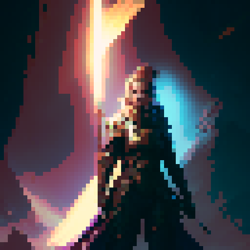 female swordsman, tall and confident, wielding a sword of light, otherworldly space monster shrouded in darkness, a scene straight out of a captivating fantasy RPG like Phantasy Star, about to save the universe