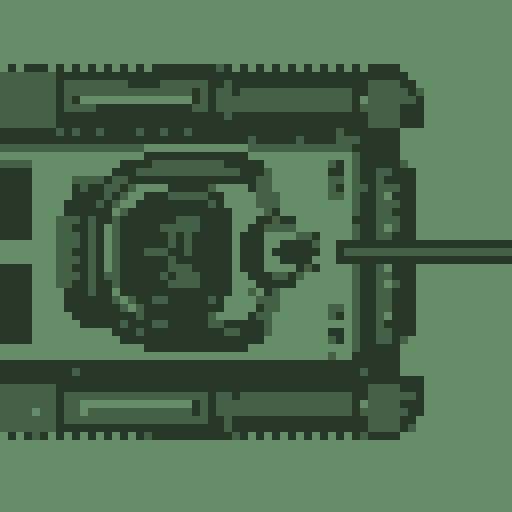 top-down, pixel art, tank, large turret, noticeable treads, camouflage color scheme, greens, grays, blocky, retro, detailed armor plating, barrel, sRGB