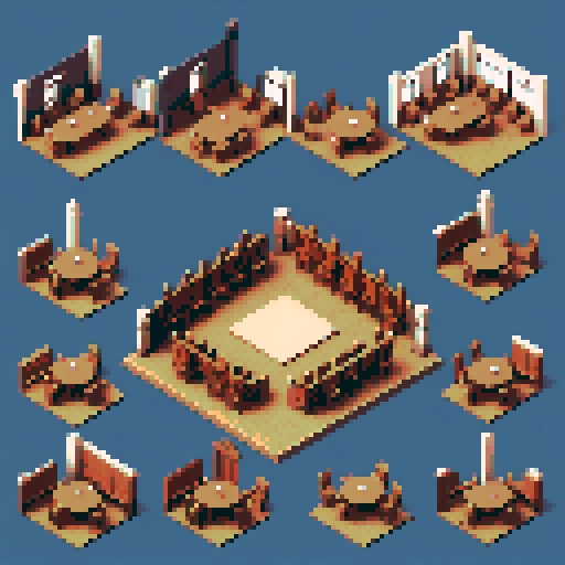 royal council, building, inside, block, wood, discussion table, table, wooden interior, council room, isometric