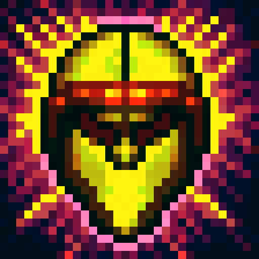 knight helmet with purple details, surrounded by fiery purple and green flames