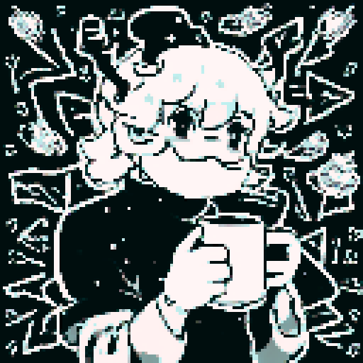 Santa Claus, drinking coffee. Snow falling. Reindeers in background. 