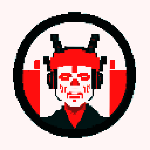 A samurai mask with DJ headphones and blood, minimalist aesthetics