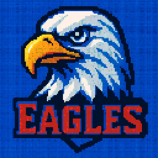 Pixel art of a fictional baseball team called the Eagles. Just showcase an eagle. Light gray, blue and white, sharp outlines, and soft pixel shading. The logo design mimics 80s MLB logos. Use a vibrant Sega Genesis 16-bit style with selective dithering, geometric forms, and nostalgic retro charm. Avoid modern gradients—keep it pure pixel art.