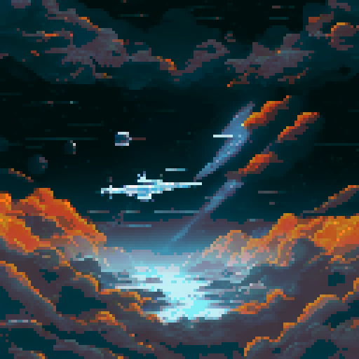 floating space station, among the stars, above the earth, with the sun shining dimly, vibrant sRGB colors, intricate pixel art, detailed background, expansive landscape