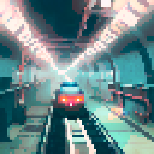 Subway train emerging from a railway tunnel, blade runner, cyberpunk, aetherpunk