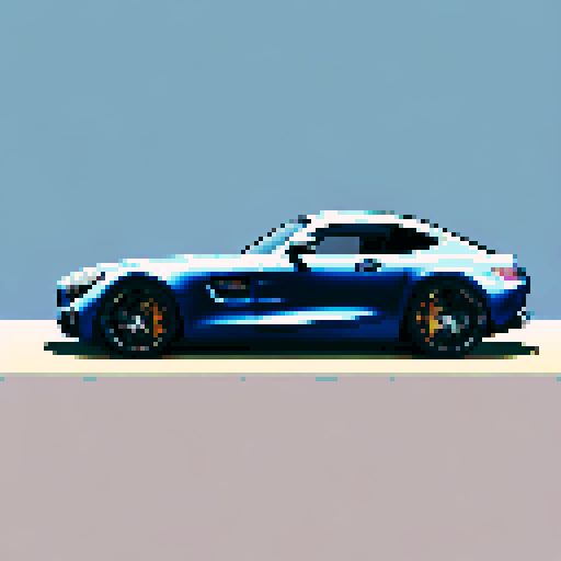 Photorealistic whole Mercedes-Benz AMG GT , three-quarter view, right front wheel, clean background, sRGB colors, pixel art style