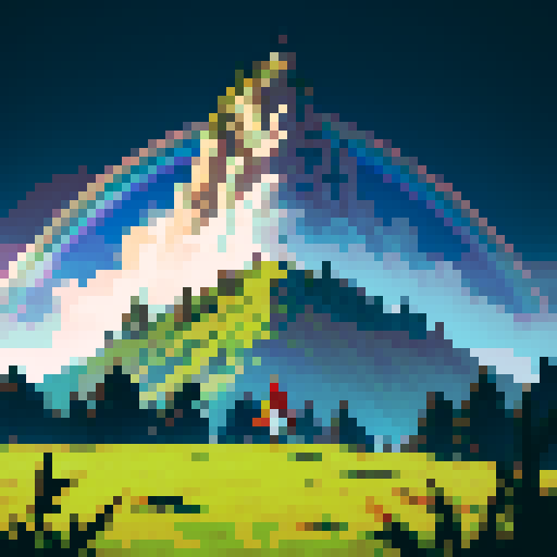 People with swords standing on a mountain. Big rainbow words say Nexus Battle Online.
Make the world a beautiful place, with monsters roaming around, also make many trees of different color.