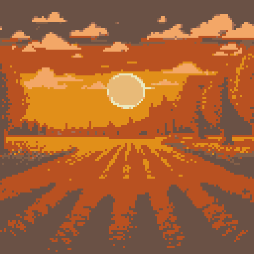 An autumn field glows orange in the sunset
