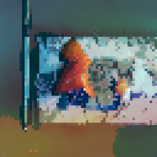 a desk with a pin art and a computer 