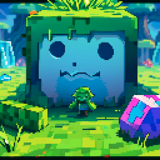 Blue Slime cube, Gelatinous cube, giant Slime, boss fight, grasslands, terraria, minecraft