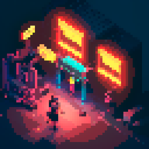 Street merchant assassin girl, neon-lit night market, slicked-back hair, pixelated sniper rifle, fluorescent tattoos, sRGB glow, bustling crowds.
