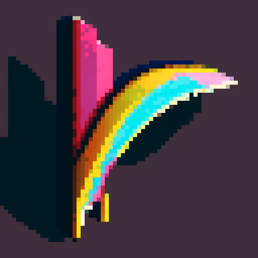 boomerang, vibrant colors, retro, 8-bit, pixelated, curved shape, metal texture