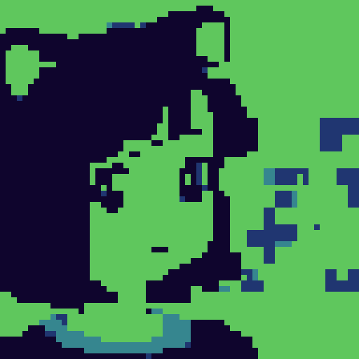 simple anime girl, short hair, pixel art, old computer screen style, sRGB