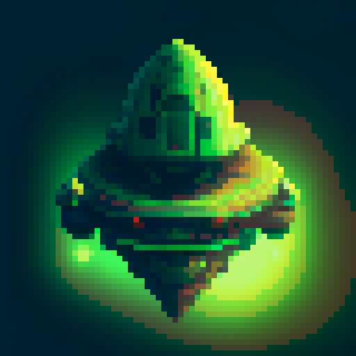 Space ship, green colors, top down 