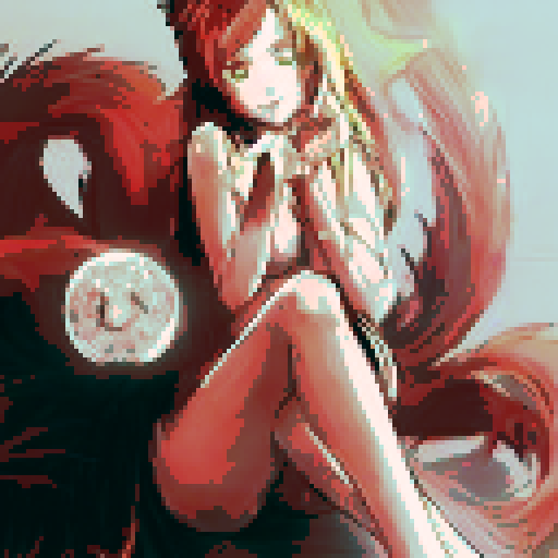 Kitsune with nine tails, each adorned with gold bells, perched atop a blooming sakura tree surrounded by swirling pink petals, all rendered in vibrant anime style